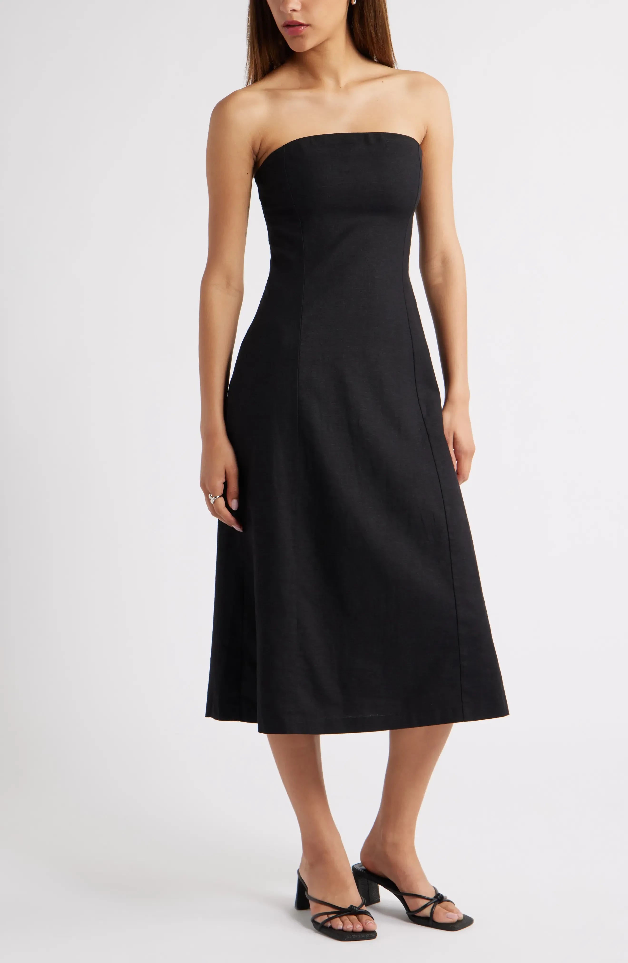 Alluring Sheath Strapless Sleeveless Zipper Back Midi Length Bridesmaid Dress