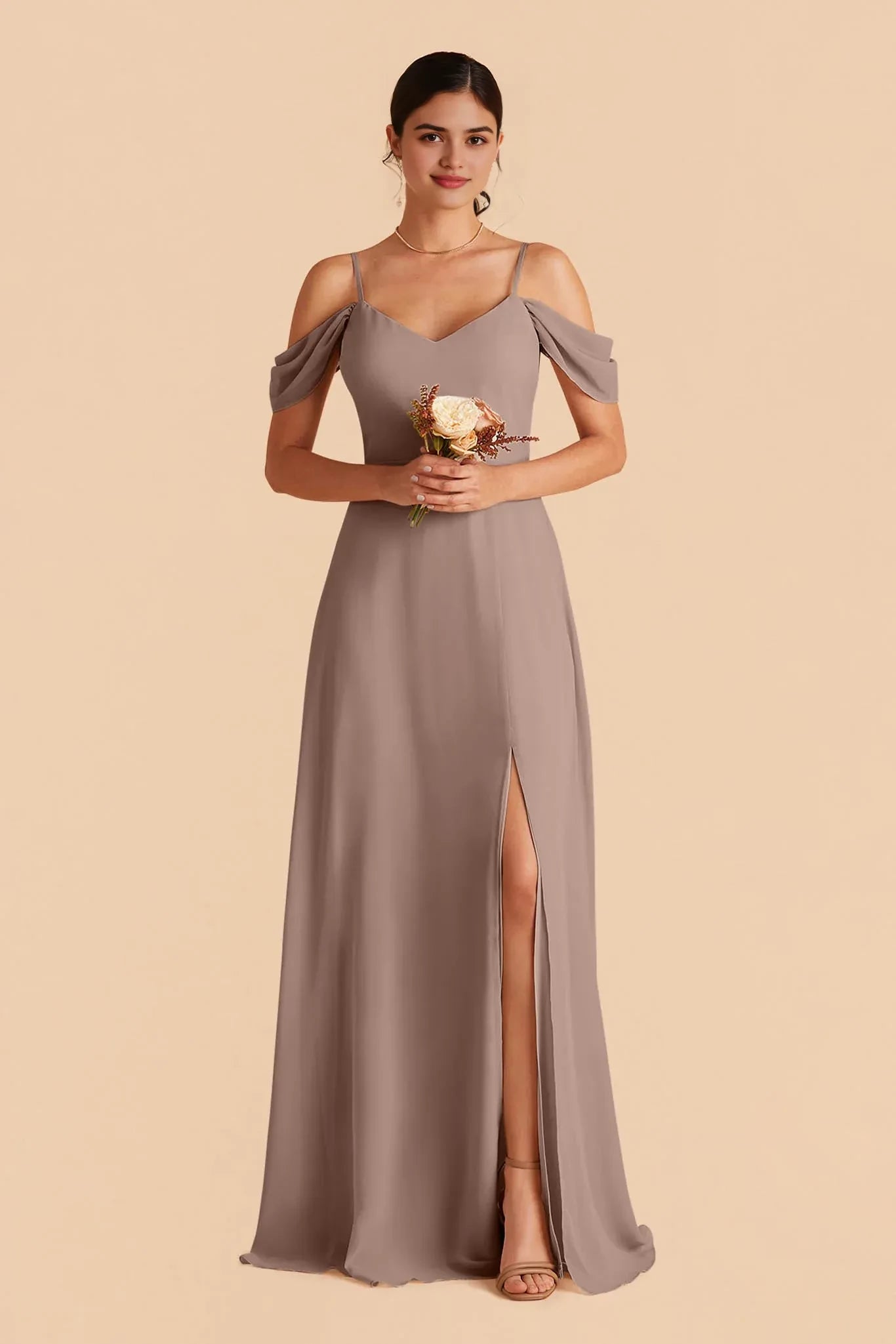 Alluring Sheath V Neck Cold Shoulder Open Back Floor Length Bridesmaid Dress