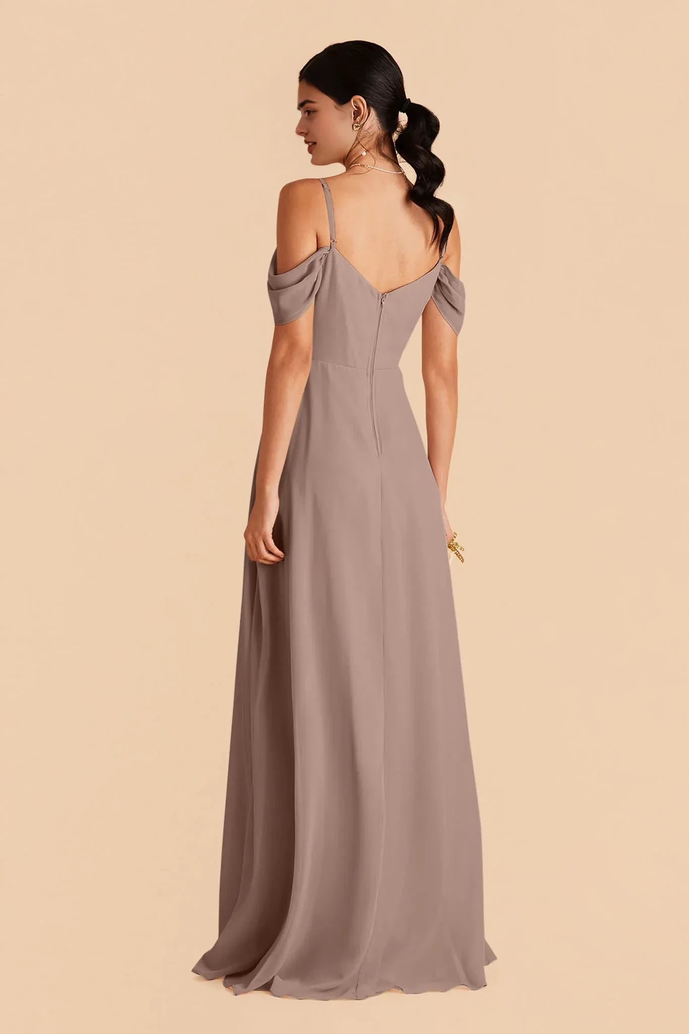 Alluring Sheath V Neck Cold Shoulder Open Back Floor Length Bridesmaid Dress