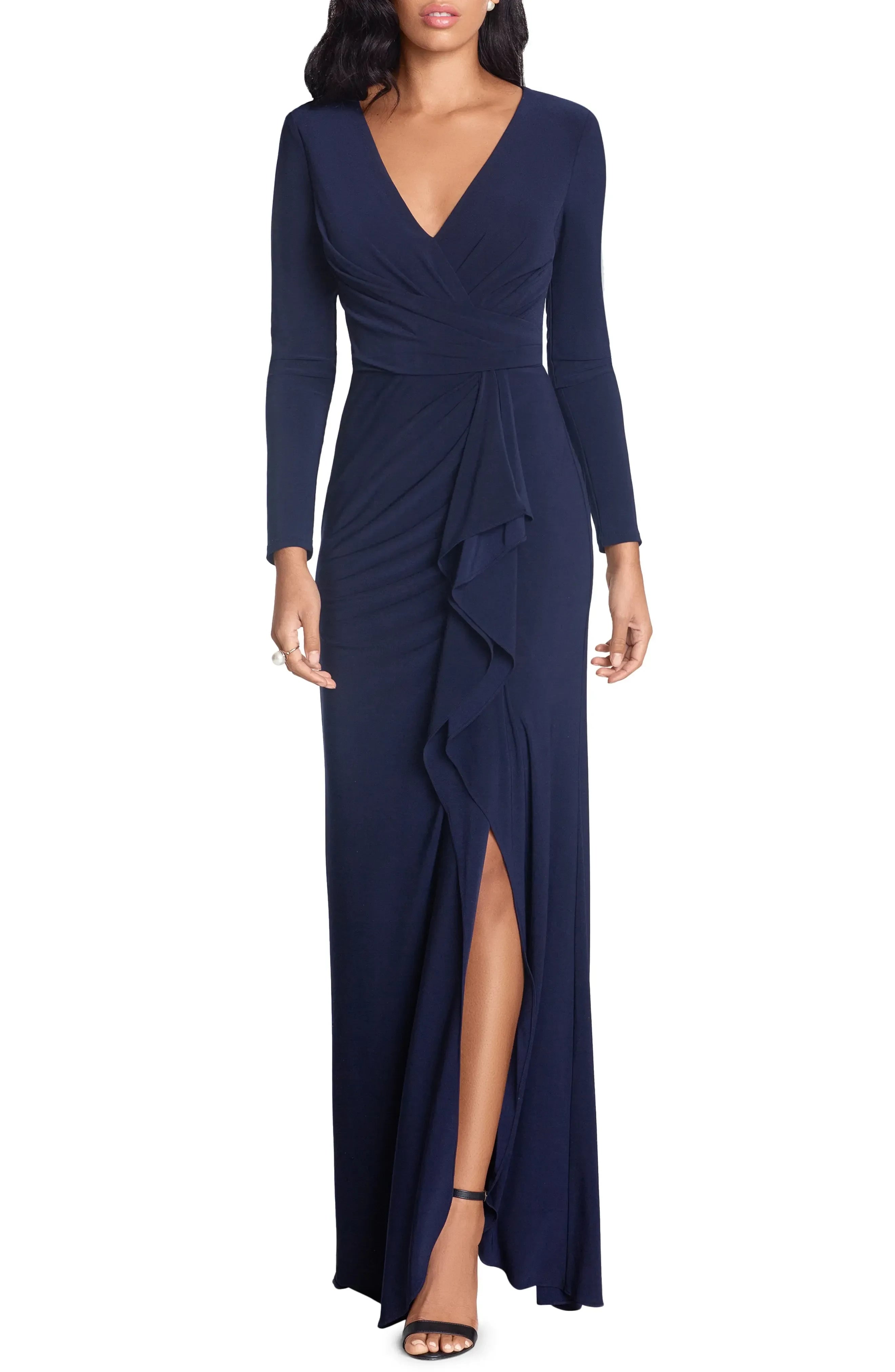 Alluring Sheath V Neck Long Sleeve Plain Back Floor Length Evening Dress