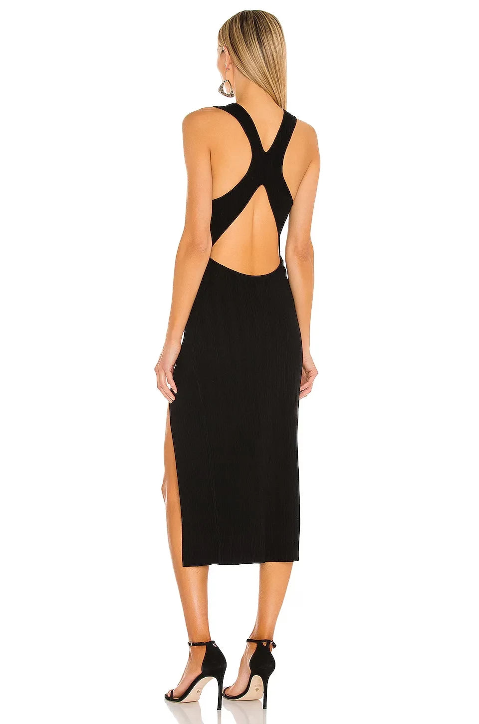 Alluring Sheath V Neck Sleeveless Cutout Back Midi Length Evening Dress