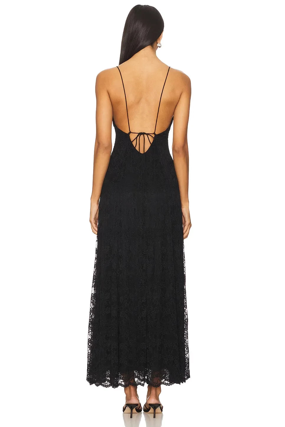 Alluring Sheath V Neck Sleeveless Lace Accent Tie Back Floor Length Evening Dress