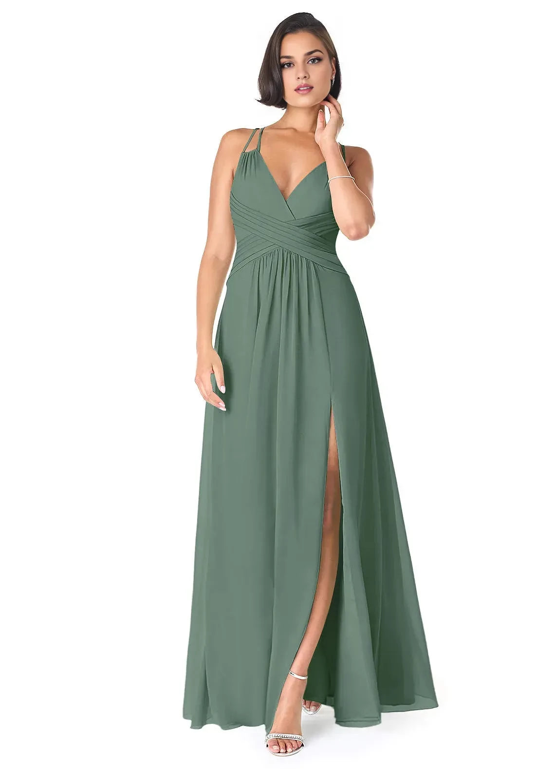 Appealing A Line V Neck Sleeveless Criss Cross Back Floor Length Bridesmaid Dress