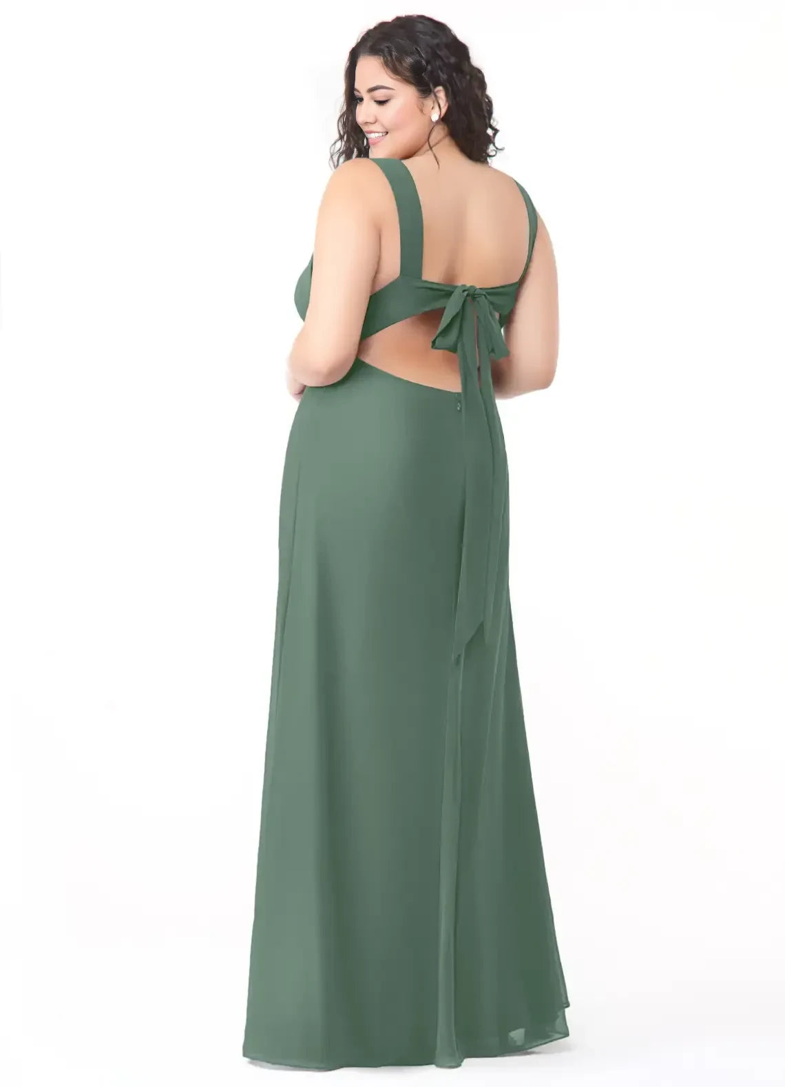 Appealing Plus Size A Line Plunging V Neck Sleeveless Bow Back Floor Length Bridesmaid Dress