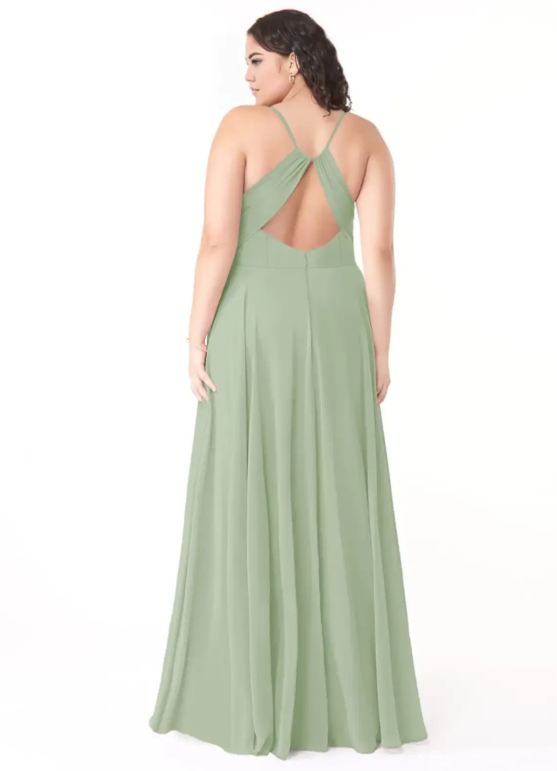 Appealing Plus Size A Line V Neck Spaghetti Strap Cutout Back Floor Length Bridesmaid Dress