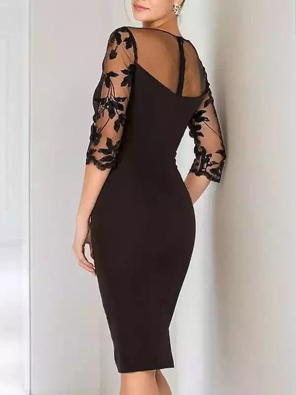 Applique Scoop 3/4 Sleeves Knee-Length Sheath Stretch Crepe Mother of the Bride Dresses