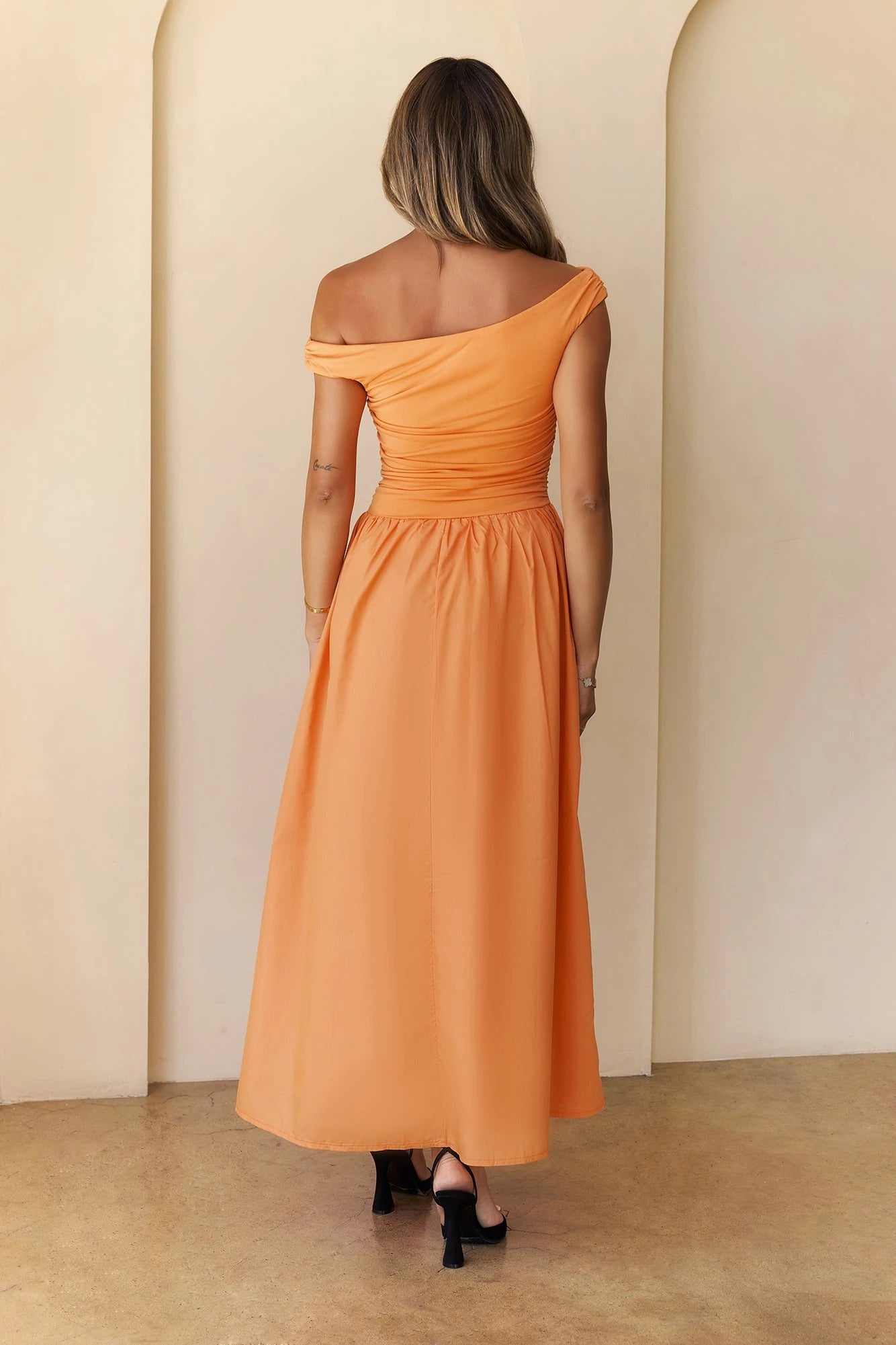 Asymmetric Sleeveless A-Line Unique Off the shoulder Floor length Party Dress Hot Sale For ladies