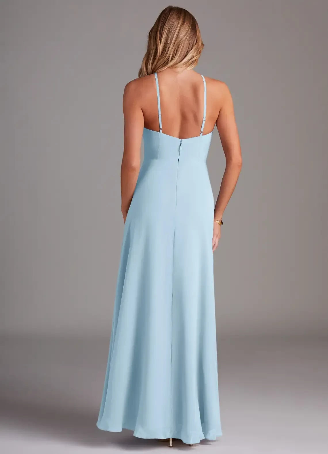 Attractive A Line Halter Neck Sleeveless Zipper Back Floor Length Bridesmaid Dress