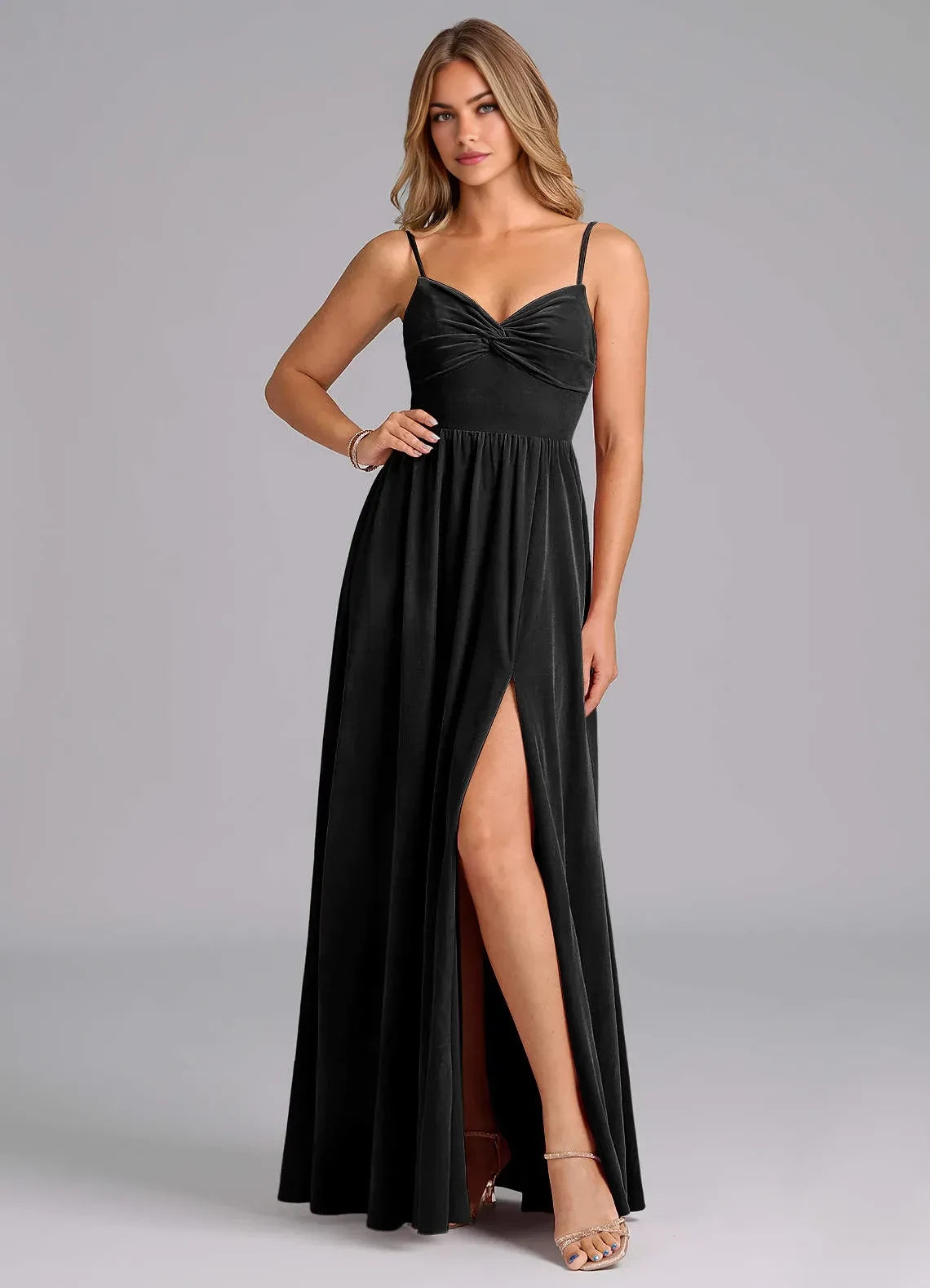 Attractive A Line Sweetheart Neck Spaghetti Strap Bow Back Floor Length Bridesmaid Dress