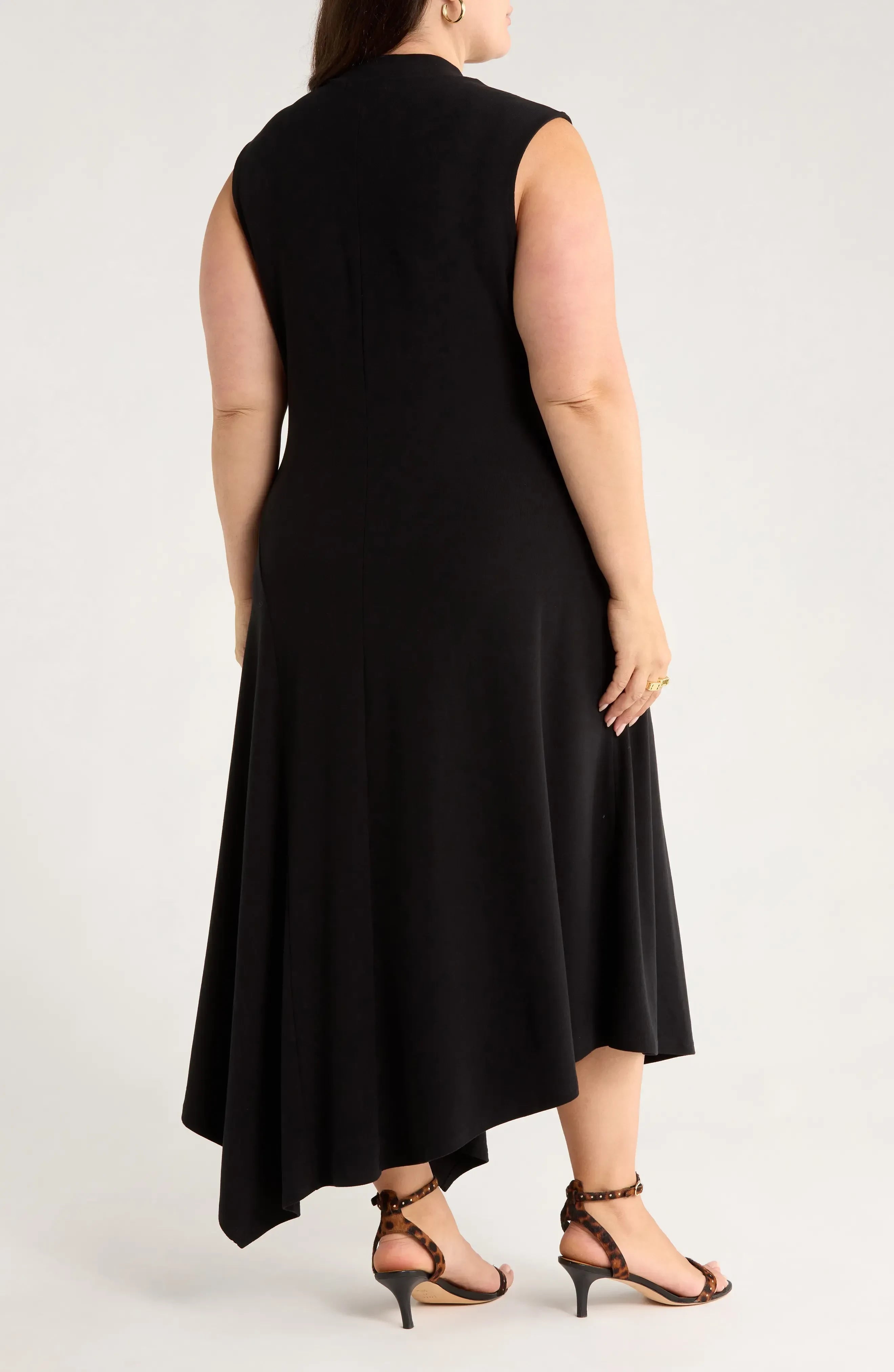 Attractive Plus Size A Line Mock Neck Sleeveless Plain Back Asymmetric Length Evening Dress