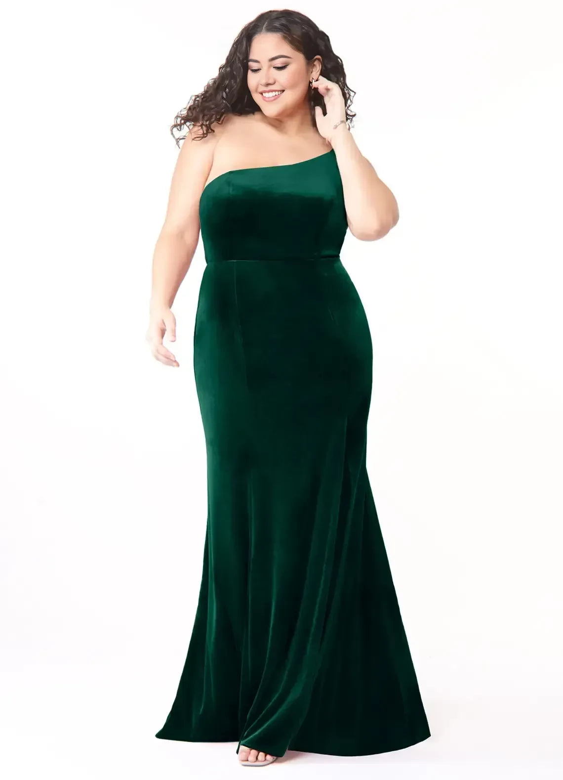 Attractive Plus Size Mermaid One Shoulder Sleeveless Zipper Back Floor Length Bridesmaid Dress