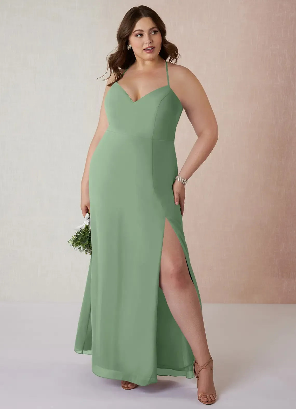Attractive Plus Size Sheath Sweetheart Neck Spaghetti Strap Criss Cross Back Floor Length Bridesmaid Dress
