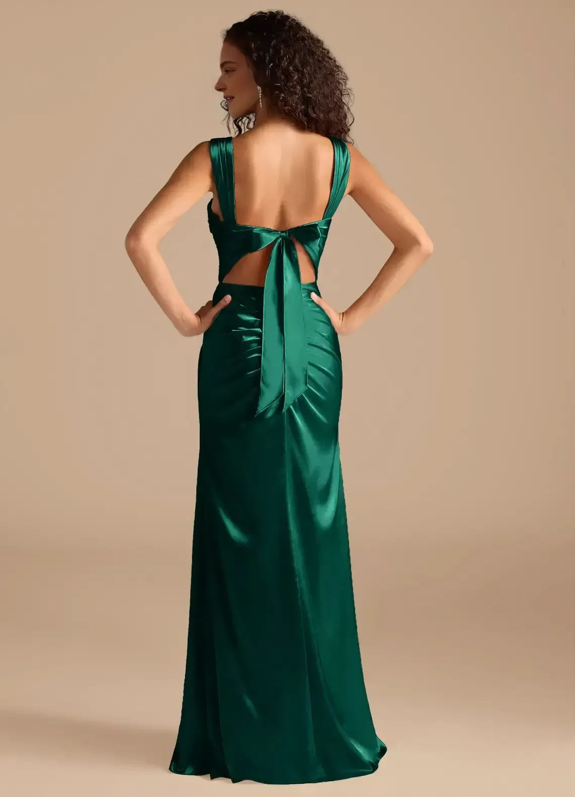 Attractive Sheath Square Neck Sleeveless Bow Back Floor Length Bridesmaid Dress