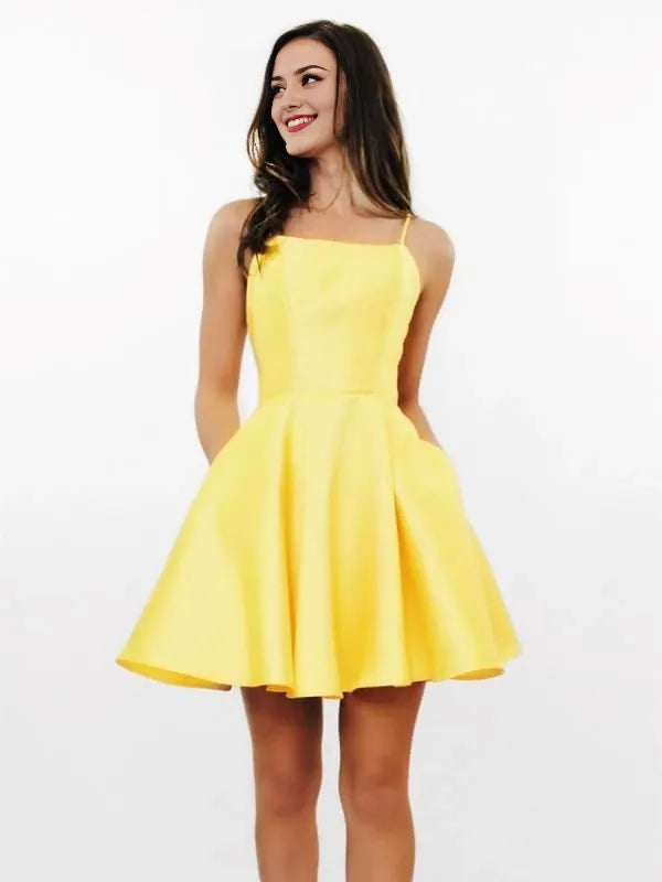 Backless Short Yellow Prom Backless Yellow Formal Graduation Party Dresses Homecoming Dresses