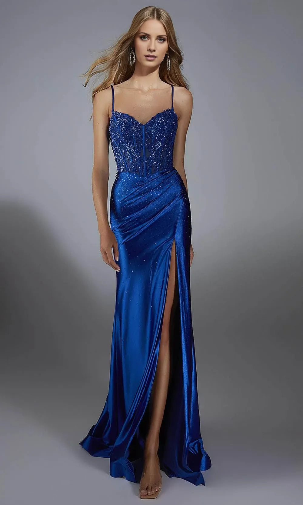 Beaded Corset Sheath Gown with Slit Spaghetti Strap Sleeveless Off-the-shoulder Floor length Long Cocktail Dress Homecoming Dress Evening Dress Party Dress Prom Dress