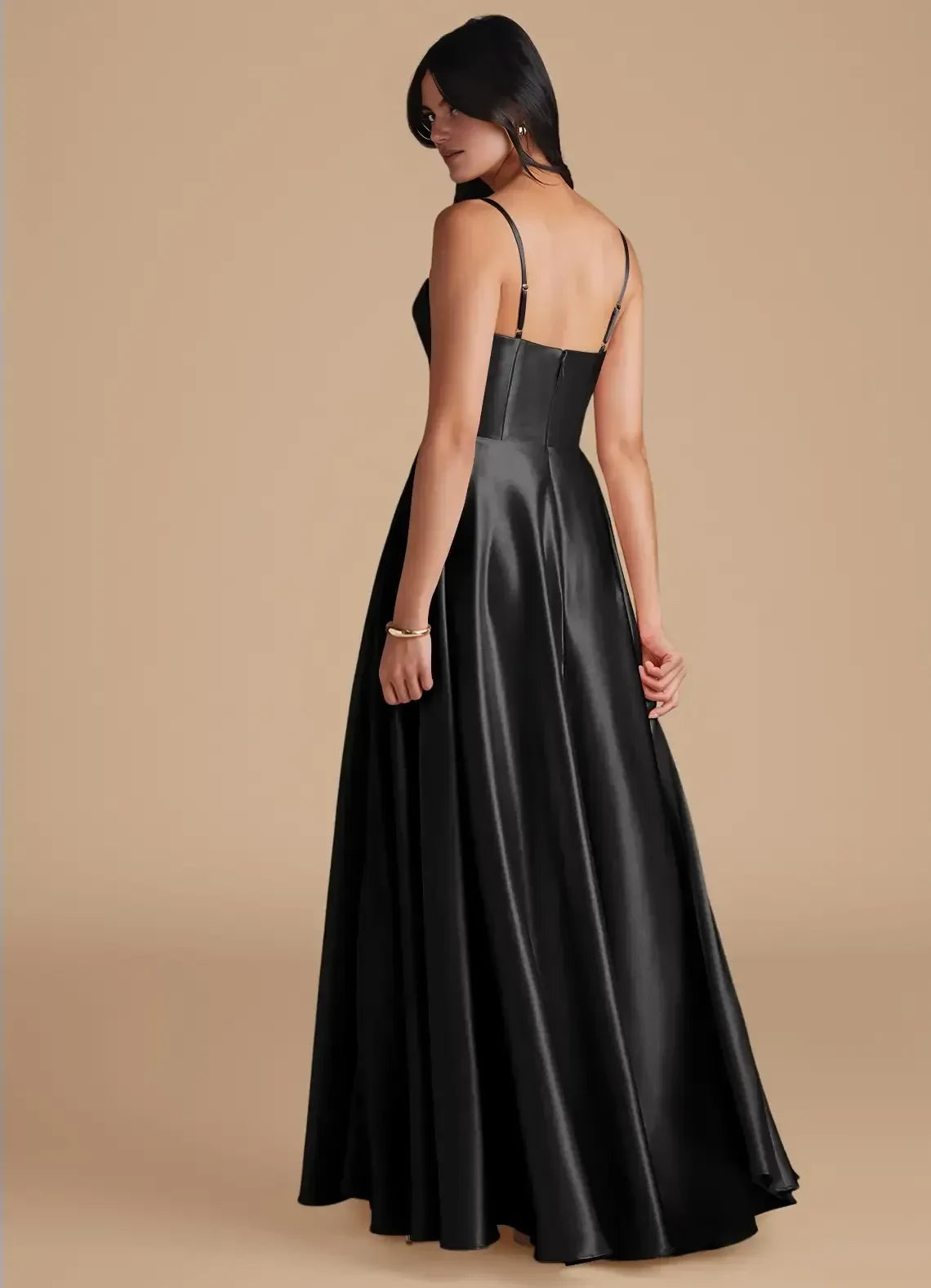 Beautiful A Line Cowl Neck Spaghetti Strap Zipper Back Floor Length Bridesmaid Dress