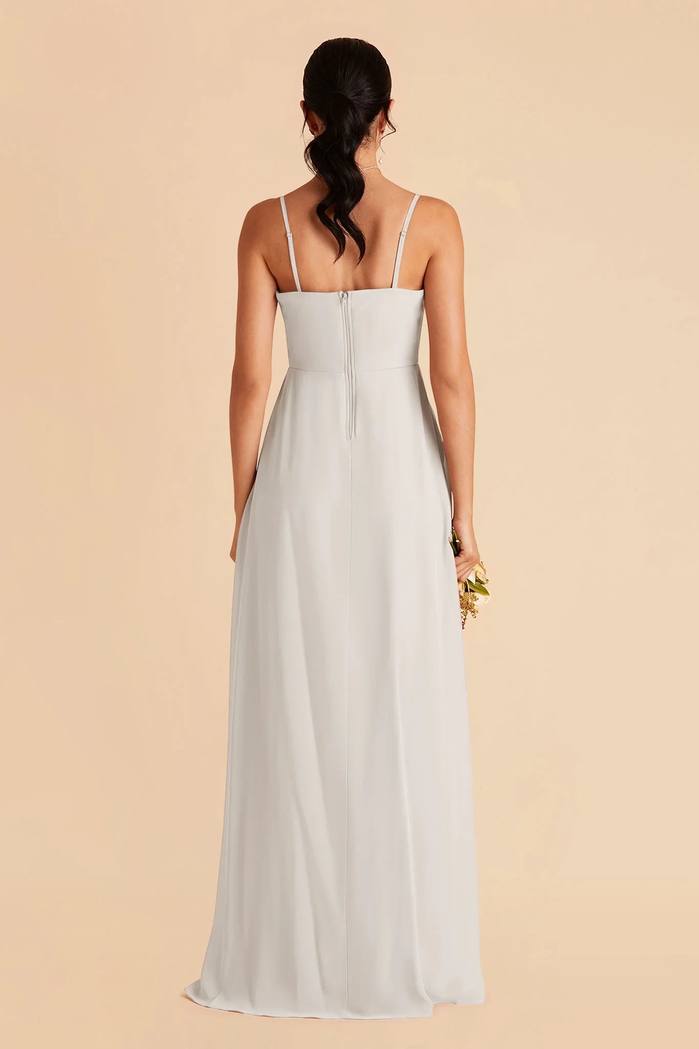 Beautiful A Line Square Neck Spaghetti Strap Zip Back Floor Length Bridesmaid Dress