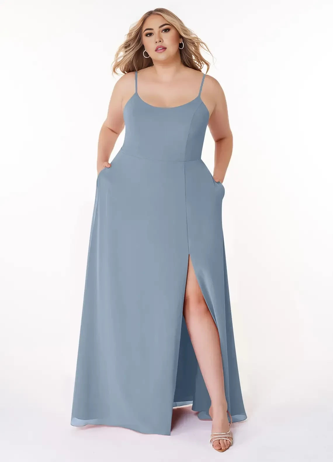 Beautiful Plus Size A Line Scoop Neck Sleeveless Zipper Back Floor Length Bridesmaid Dress