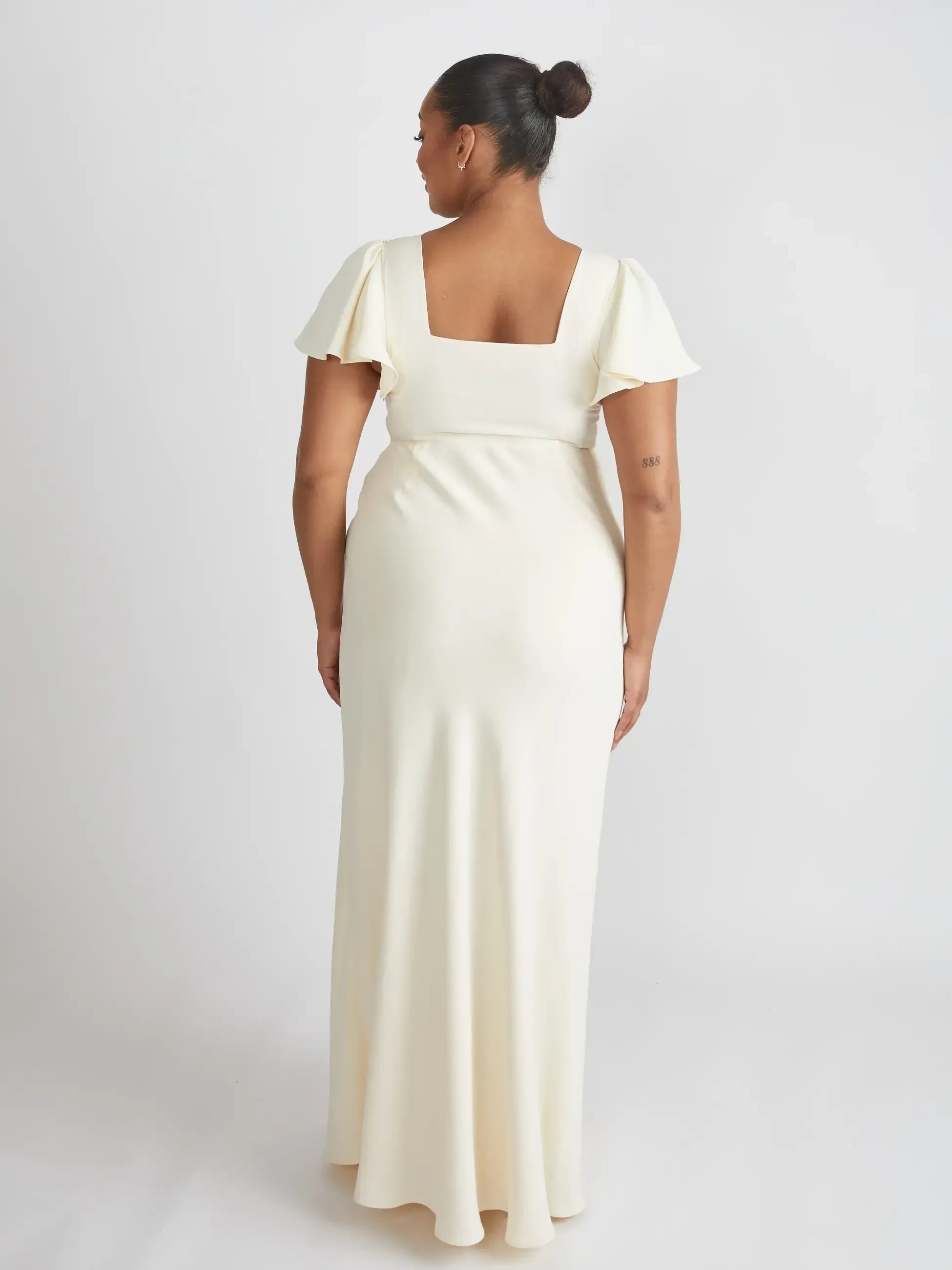 Beautiful Plus Size Sheath Square Neck Flutter Sleeve Open Back Floor Length Bridesmaid Dress