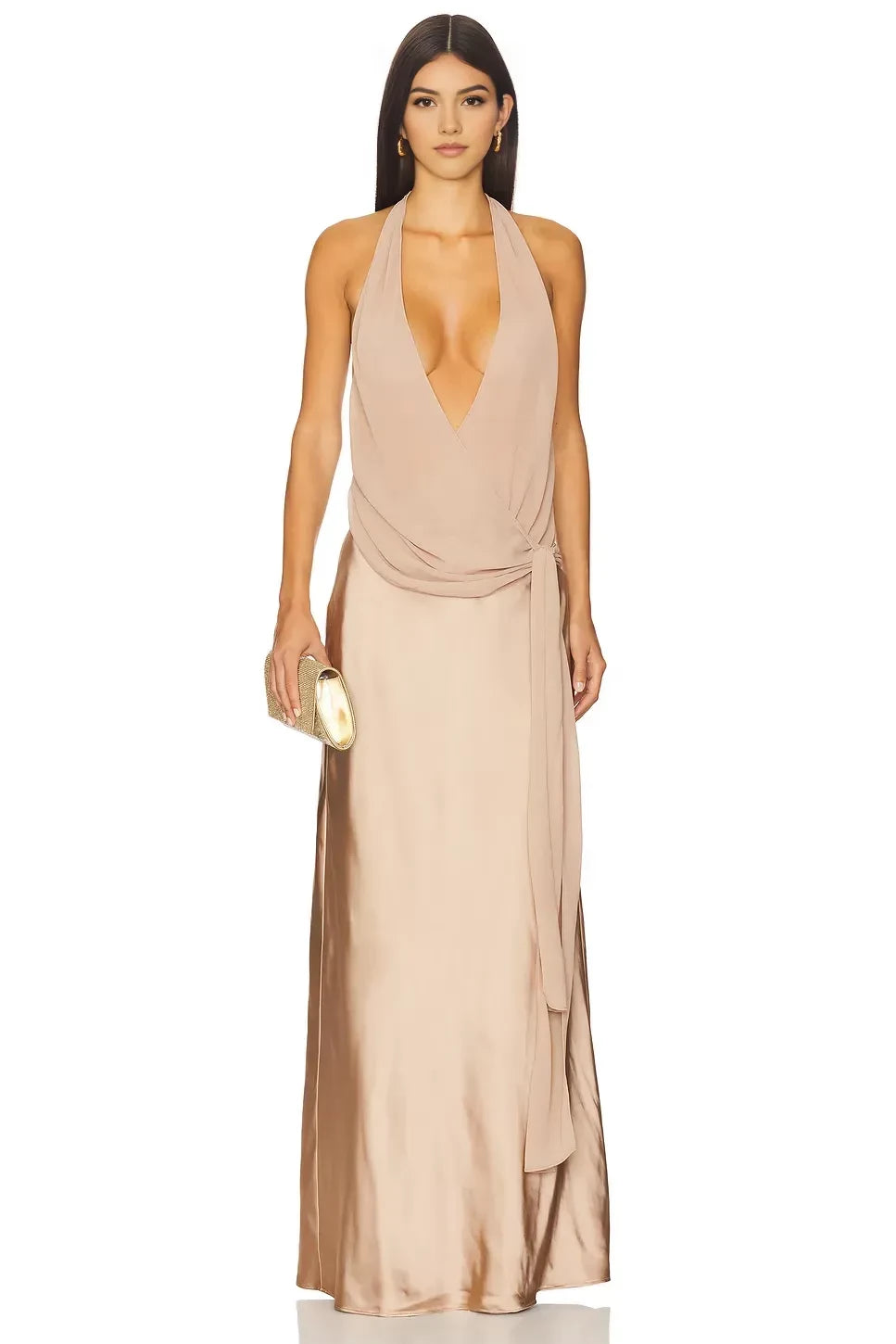 Beautiful Sheath Halter Neck Sleeveless Open Back Floor Length Evening Dress