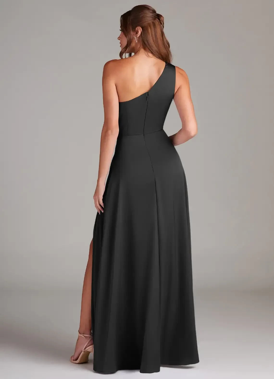 Beautiful Sheath One Shoulder Sleeveless Open Back Floor Length Bridesmaid Dress