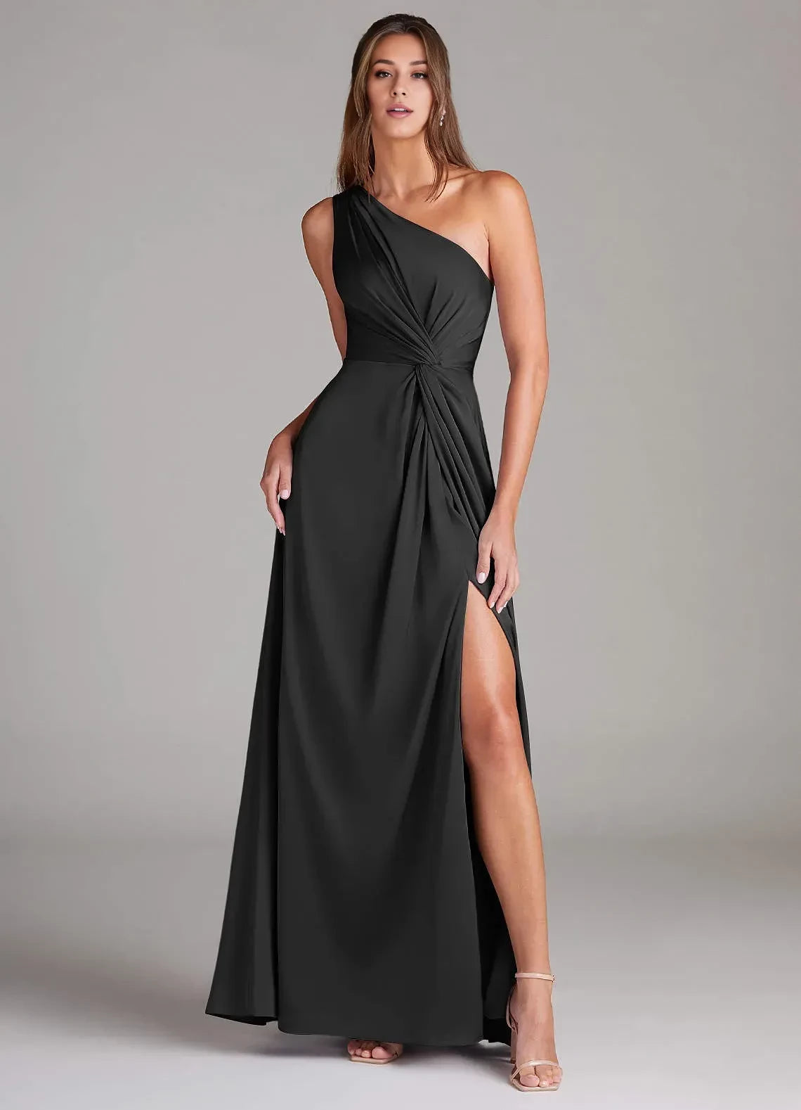 Beautiful Sheath One Shoulder Sleeveless Open Back Floor Length Bridesmaid Dress