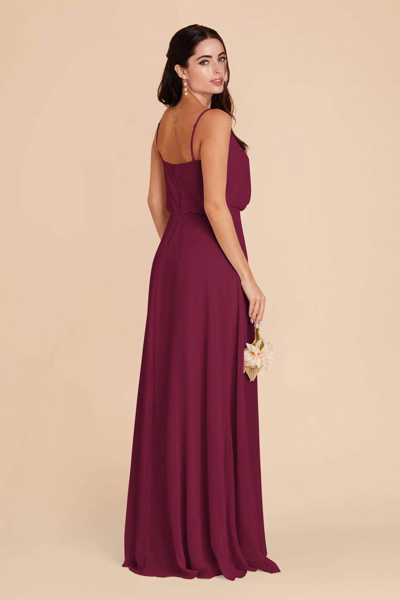 Beautiful Sheath V Neck Spaghetti Strap Open Back Floor Length Bridesmaid Dress