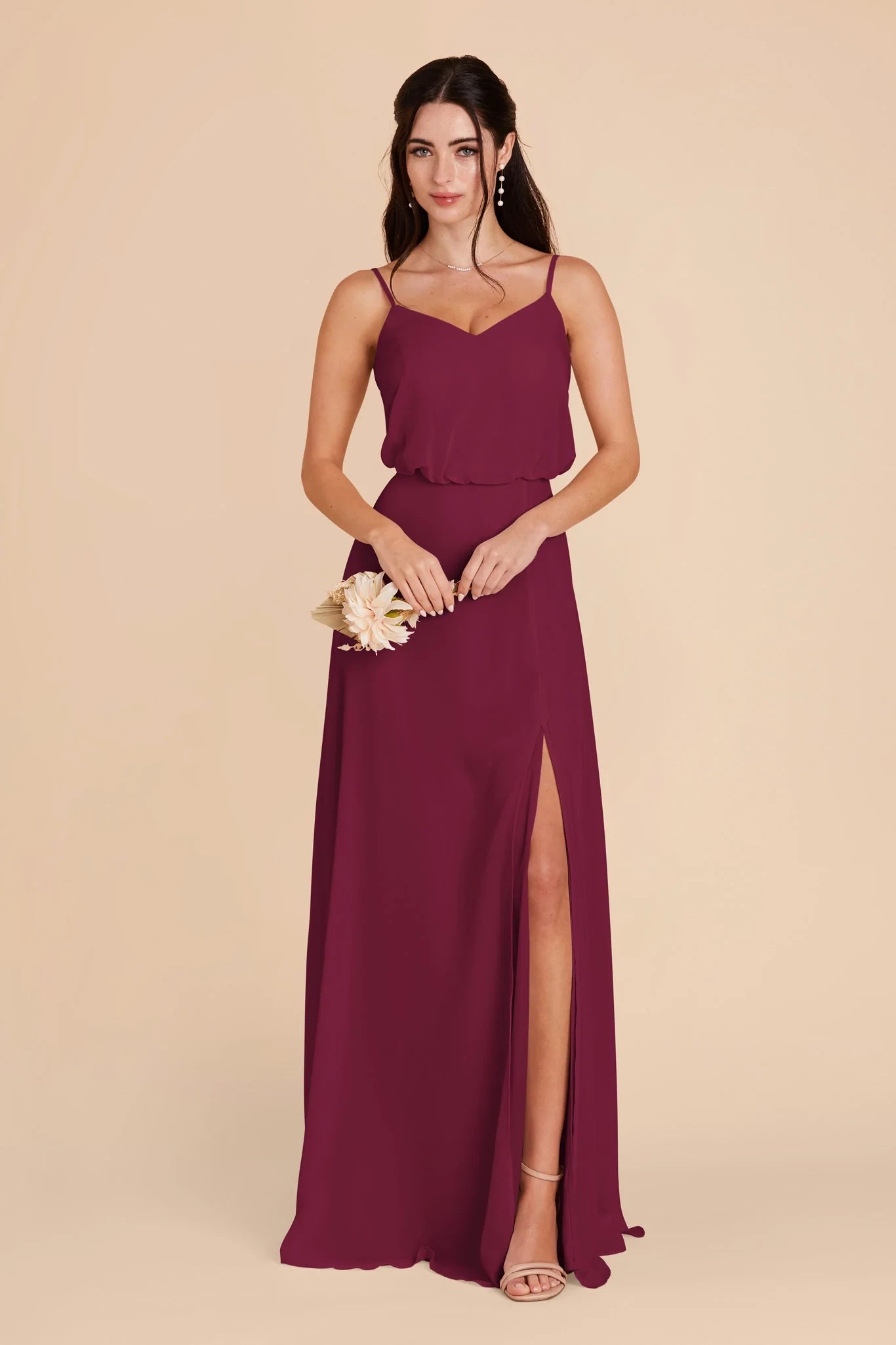 Beautiful Sheath V Neck Spaghetti Strap Open Back Floor Length Bridesmaid Dress