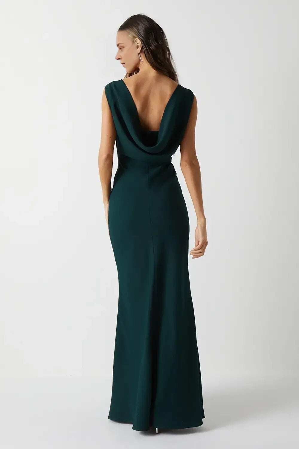 Beautiful Trumpet Boat Neck Sleeveless Draped Back Floor Length Bridesmaid Dress