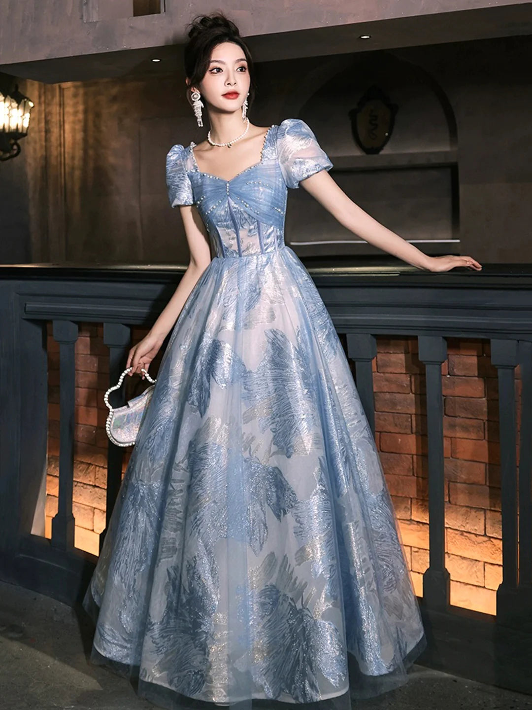 Beautiful A-Line Blue Tulle Long Prom Dress Evening Party Dress