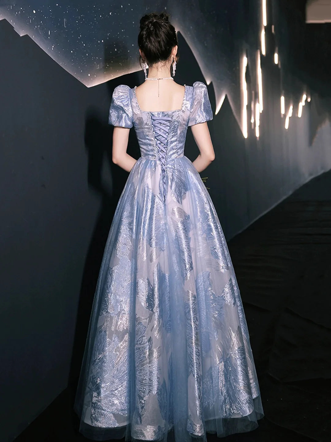 Beautiful A-Line Blue Tulle Long Prom Dress Evening Party Dress