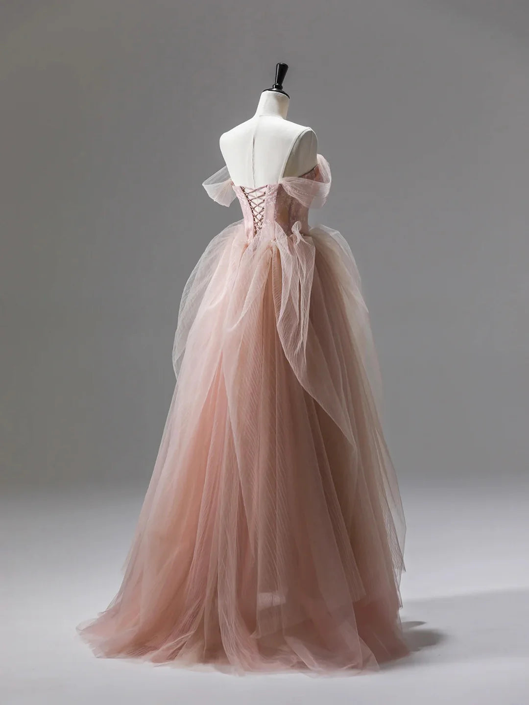Beautiful A-Line Pink Tulle Lace Long Prom Dress Evening Party Dress