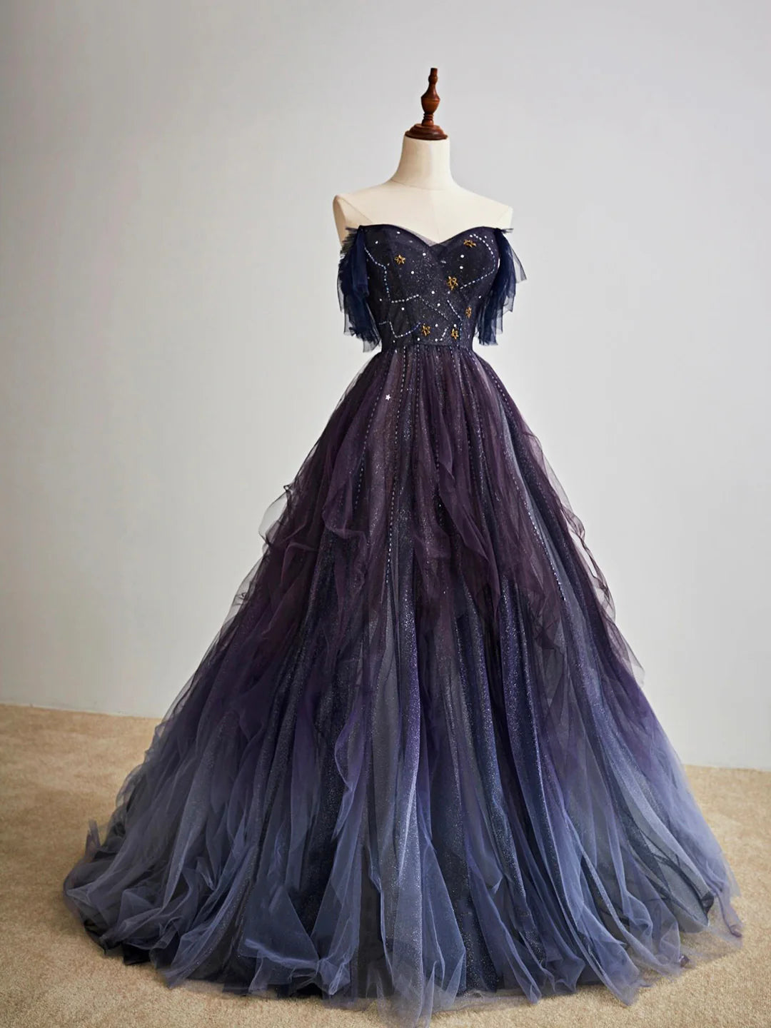 Beautiful A-Line  Purple Gradient Tulle Long Prom Dress Evening Party Dress