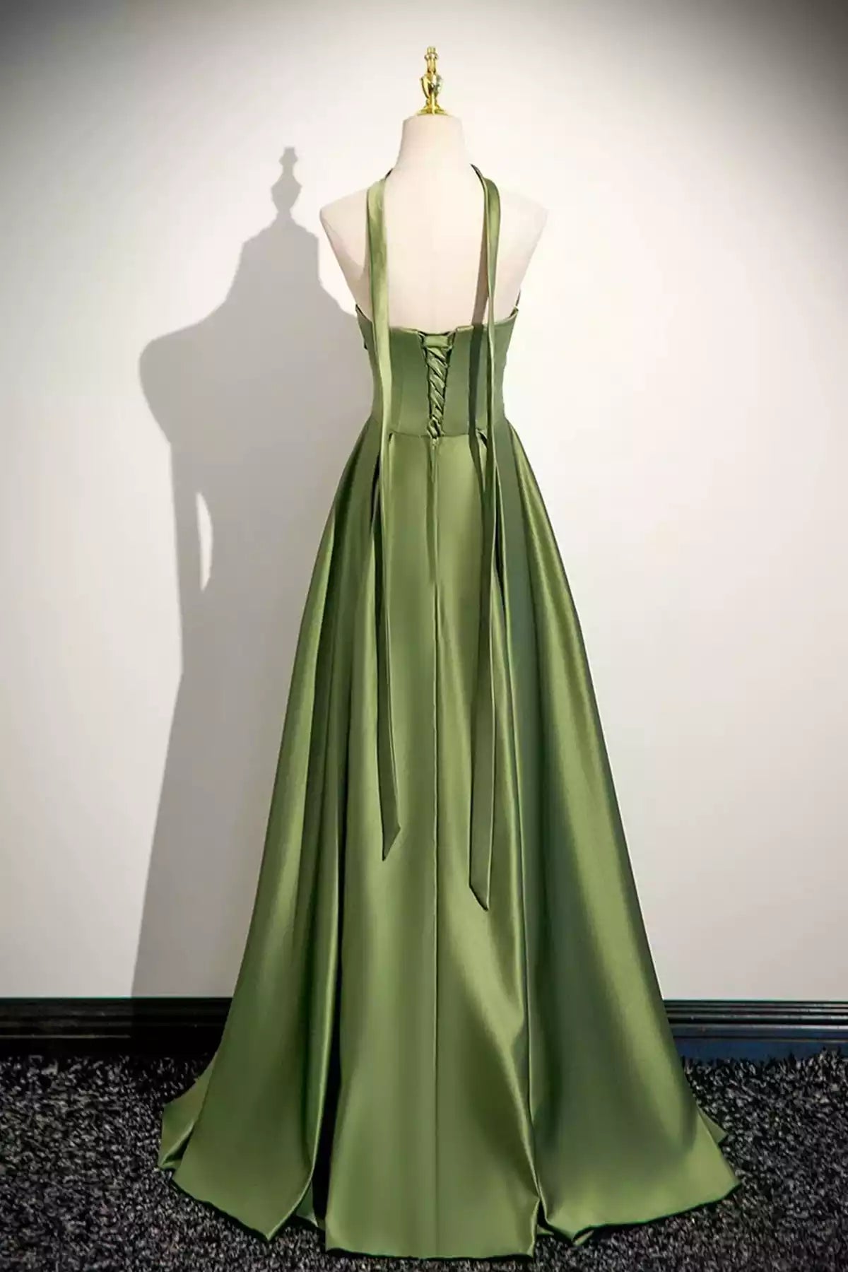 Beautiful A-Line Strapless Green Satin Long Prom Dress Evening Party Dress