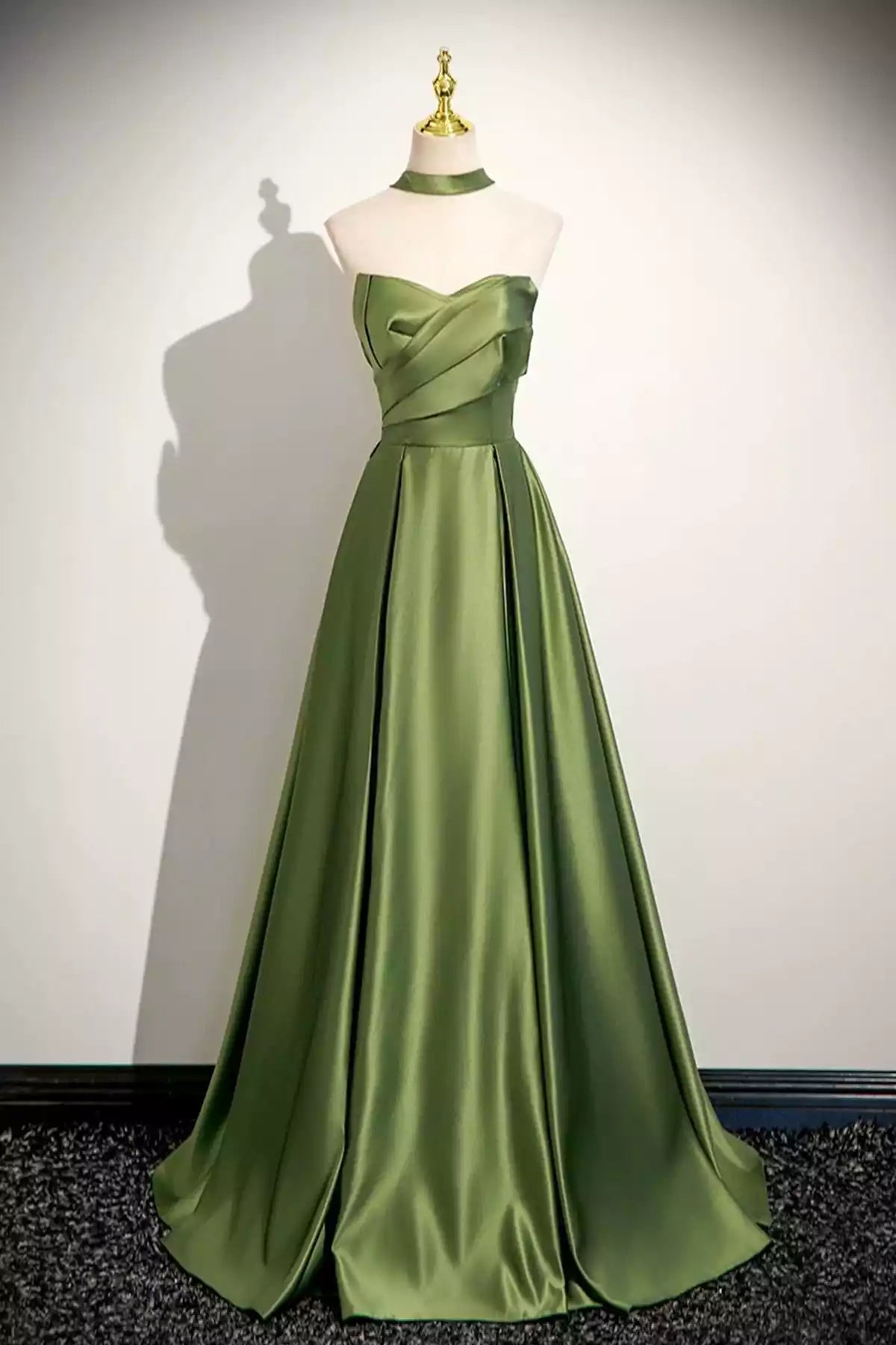 Beautiful A-Line Strapless Green Satin Long Prom Dress Evening Party Dress