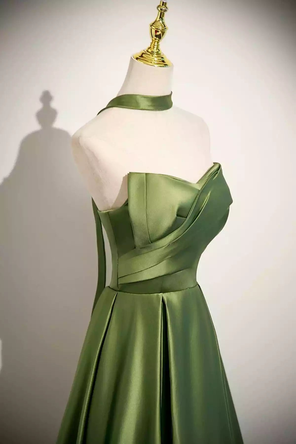 Beautiful A-Line Strapless Green Satin Long Prom Dress Evening Party Dress
