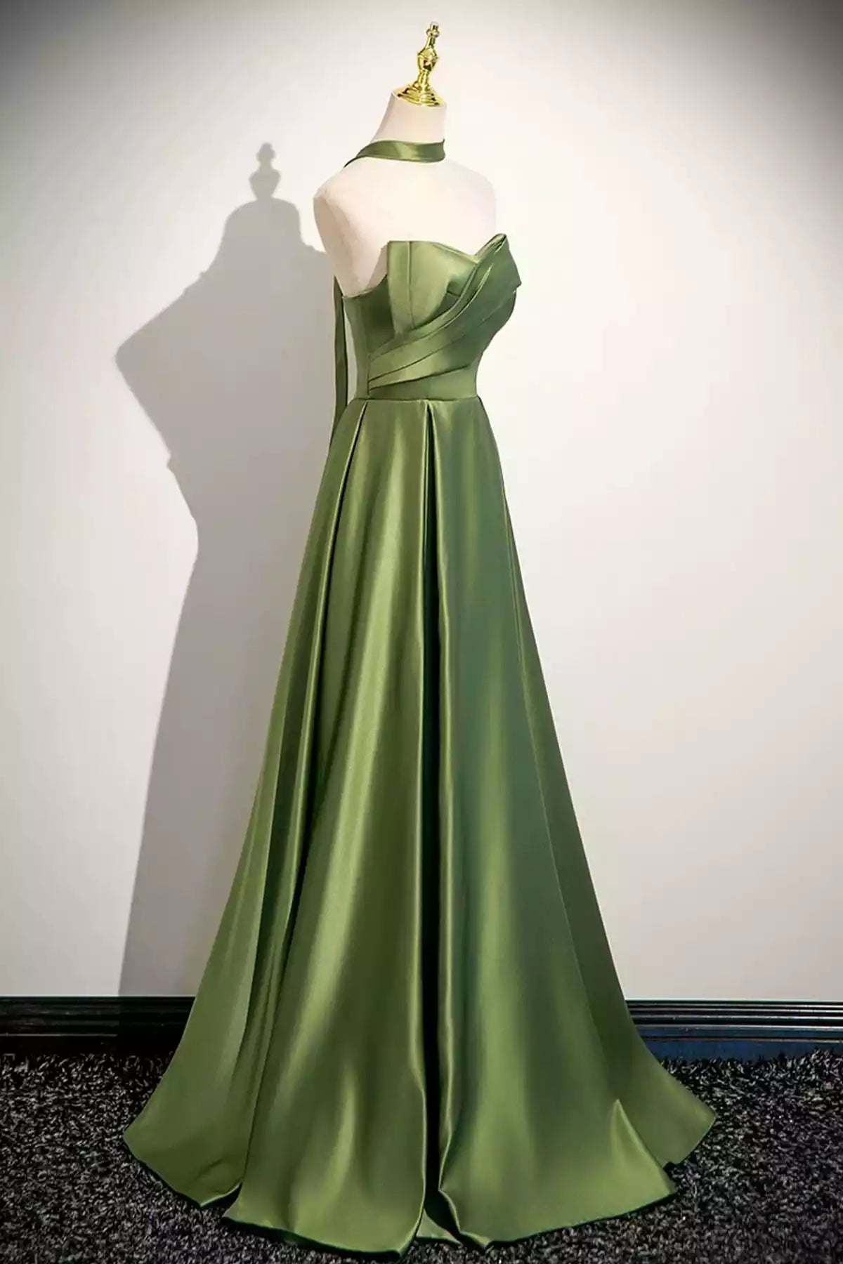Beautiful A-Line Strapless Green Satin Long Prom Dress Evening Party Dress