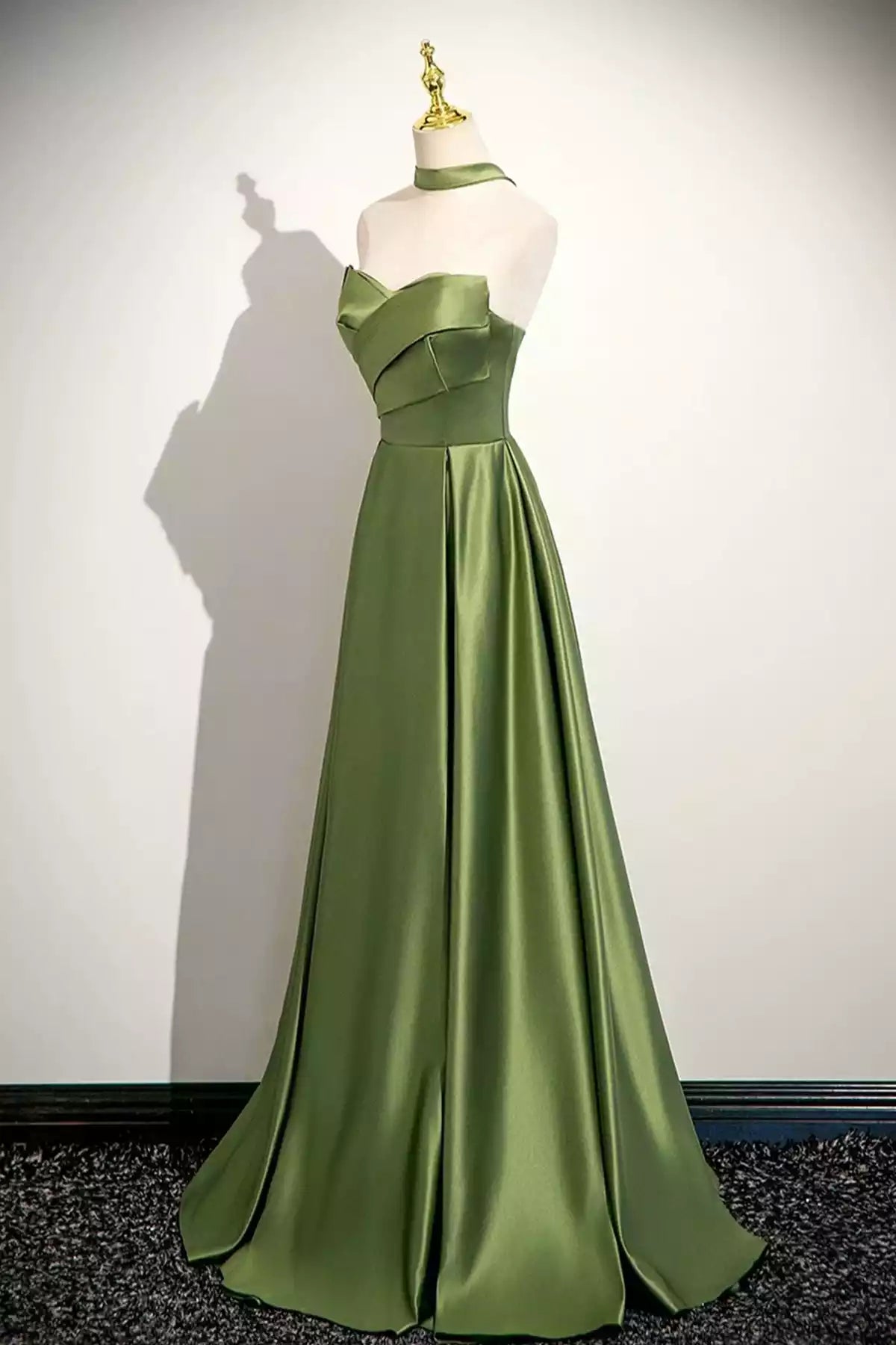 Beautiful A-Line Strapless Green Satin Long Prom Dress Evening Party Dress