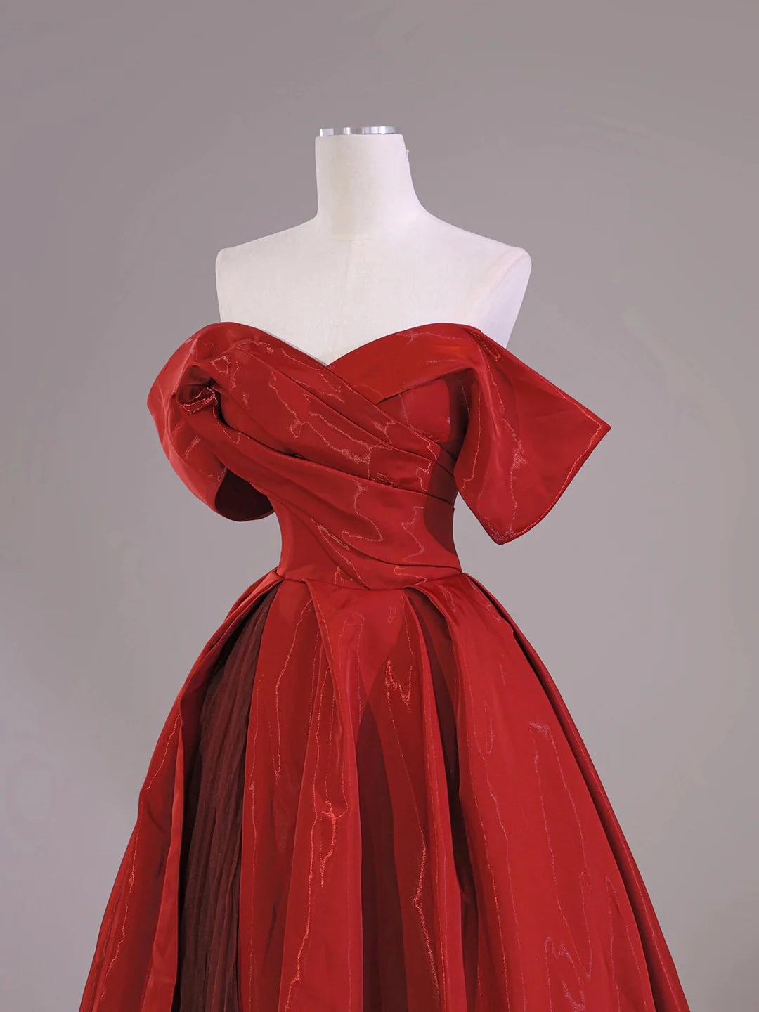 Beautiful Off the Shoulder Dark Red Satin Tulle Long Prom Dress Party Dress