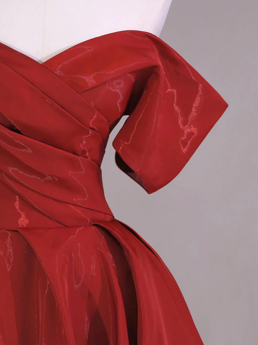 Beautiful Off the Shoulder Dark Red Satin Tulle Long Prom Dress Party Dress