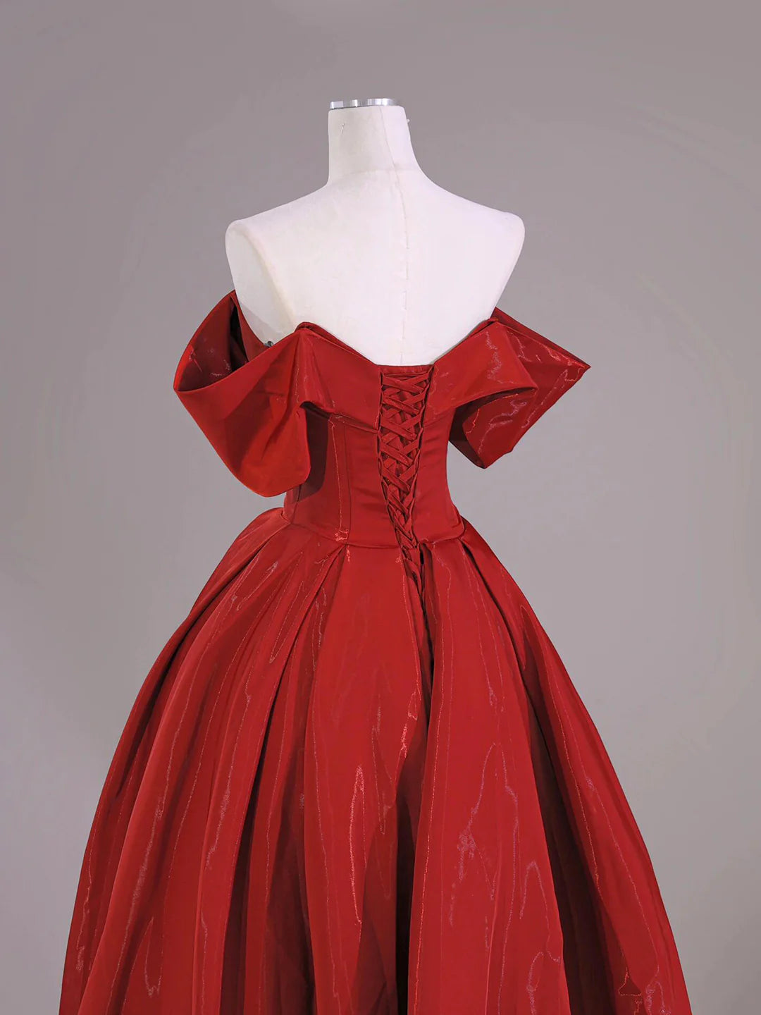 Beautiful Off the Shoulder Dark Red Satin Tulle Long Prom Dress Party Dress