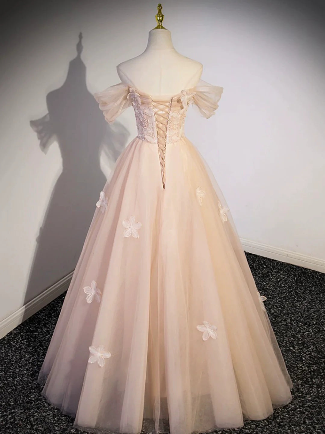 Beautiful Off the Shoulder Light Pink Tulle Floor Length Prom Dress Evening Party Dress