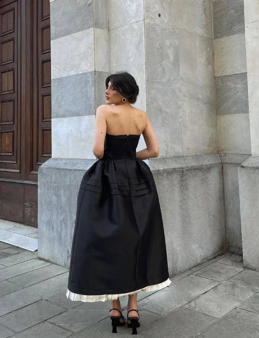 Black A Line Satin with Bow Sleeveless Off-the-shoulder Prom Dress Cocktail Dress Evening Dress Party Dress Homecoming Dress