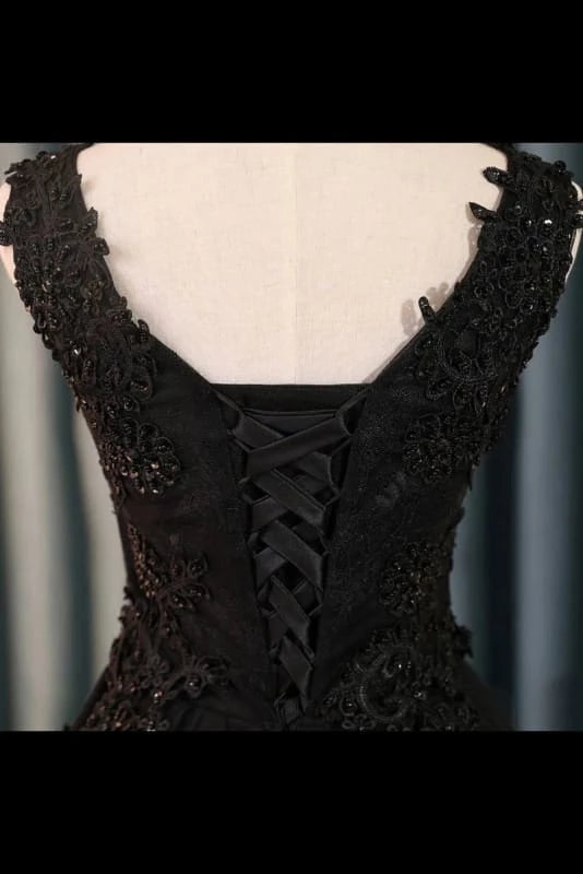 Black V Neck Cute Appliques Sleeveless Beading Short Party Dresses Homecoming Dresses