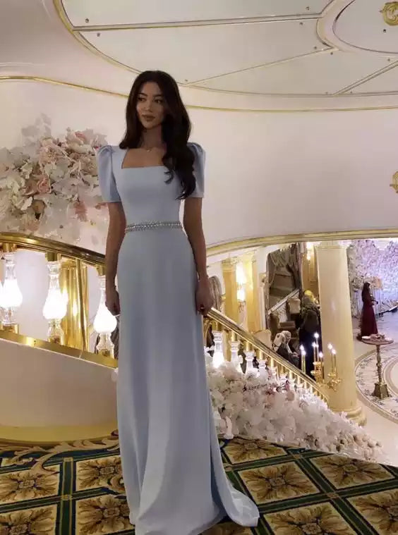 Blue Floor Length Prom Dresses Women Formal Party Evening Gown