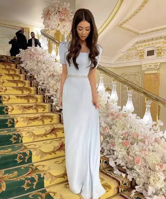 Blue Floor Length Prom Dresses Women Formal Party Evening Gown