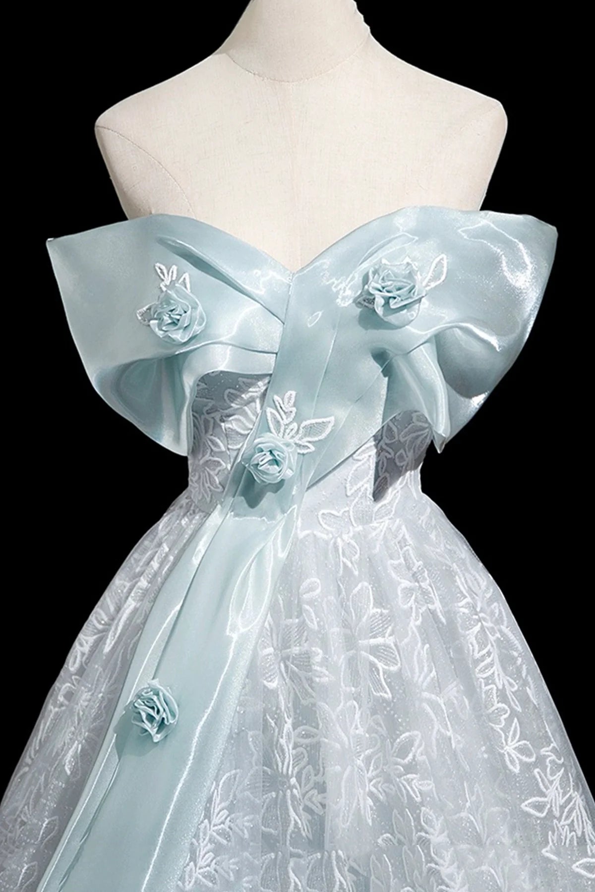 Blue Lace Long Prom Dress Blue Off the Shoulder Evening Tulle Party Dress