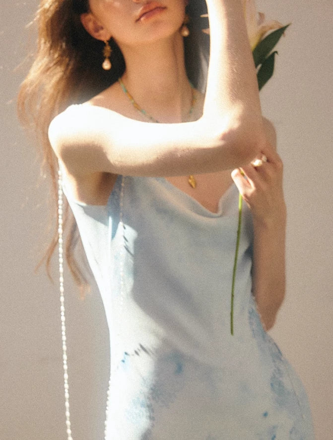 Blue Mermaid Spaghetti Strap Ruffle Chiffon Sleeveless Off-the-shoulder Long Prom Dress Cocktail Dress Homecoming Dress Evening Dress Party Dress