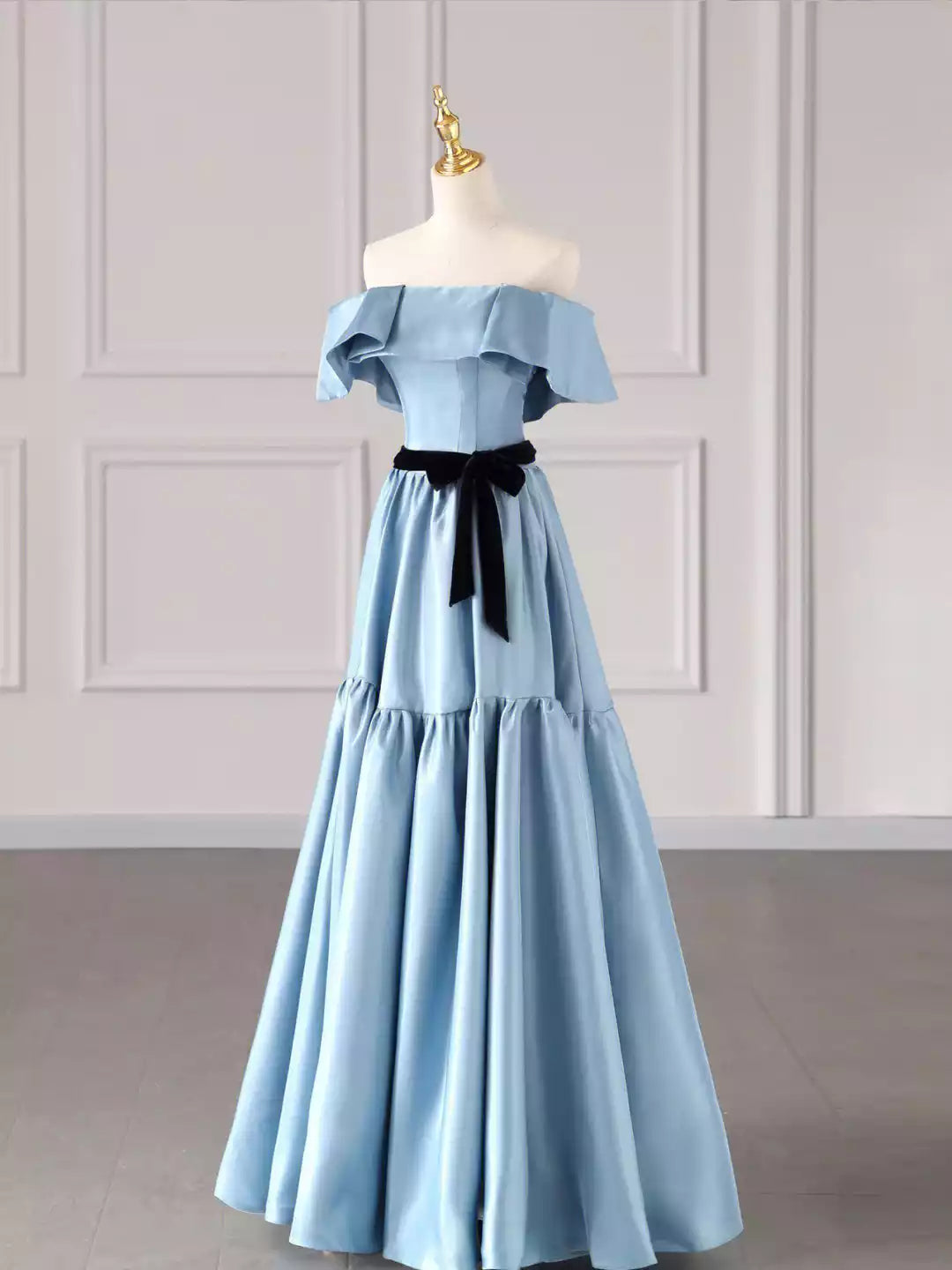 Blue Strapless Blue Satin Long Formal Dress A-Line Prom Dress