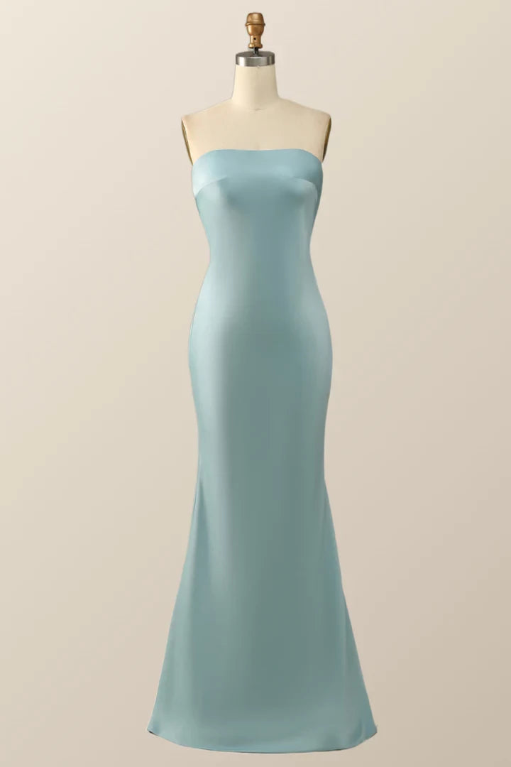 Blue Strapless Mermaid Long Sleeveless Prom Dress Party Dress Cocktail Dress Homecoming Dress Evening Dress